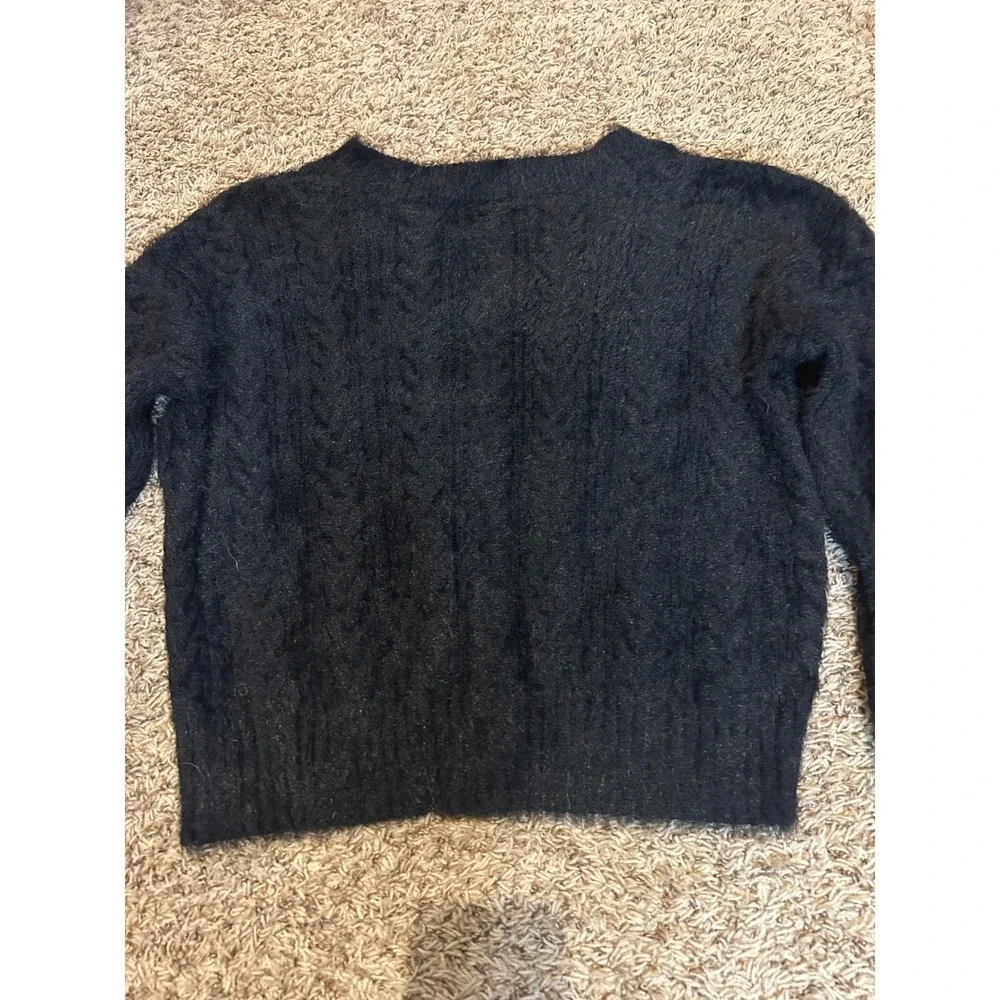 Lucky Brand Womens Black Fuzzy Cable Knit V-Neck Sweater‎ Size S